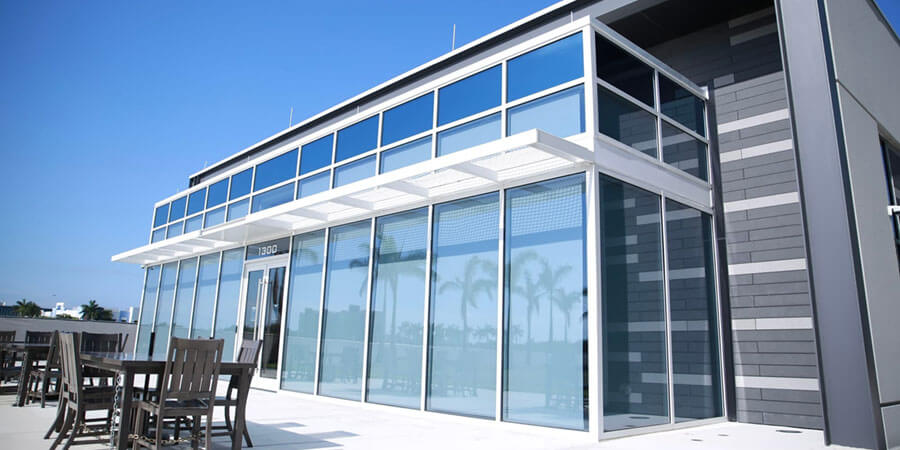 curtain wall install on building